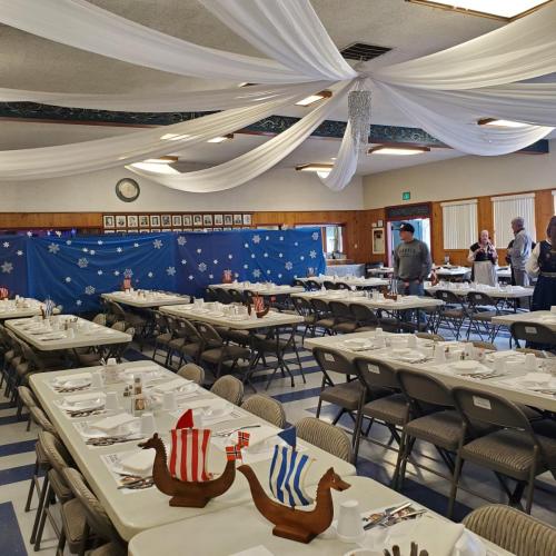 Nordahl Hall photo Lutefisk Dinner festive set up 2023